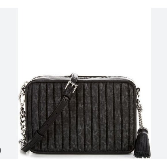 MICHAEL KORS Jet Set coated canvas and leather women's crossbody bag -BLACK - Picture 1 of 11